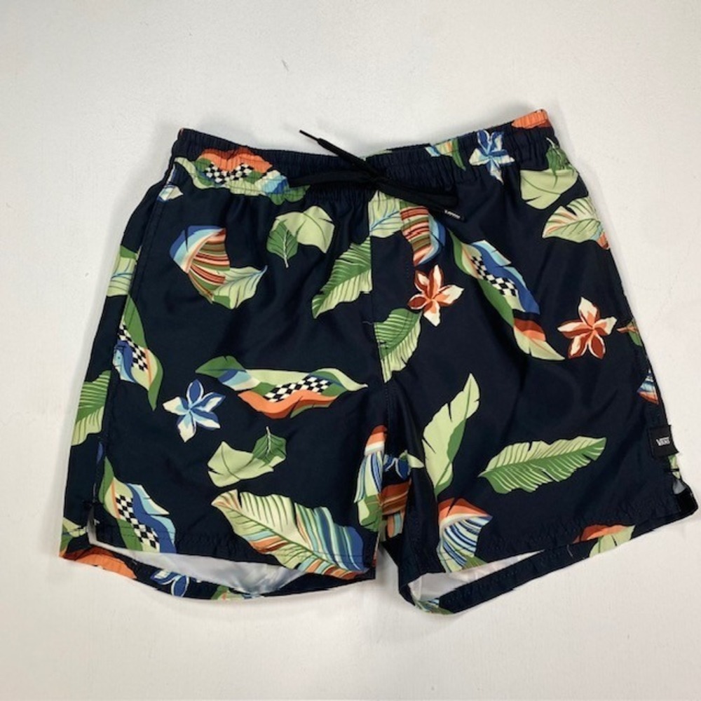 Vans Mens Small Tropical Floral Checkerboard Swim Trunks Navy Blue‎ VN0A3W4KYTD